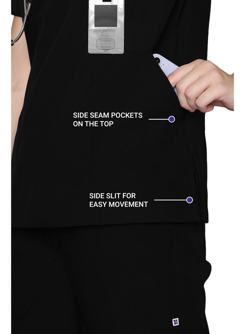 KNYA Classic Women's 5-Pocket New Gen Scrubsuit | V Neck | Flexibile & Comfortable Top & Bottom | Easily Accessible Pockets | Uniform for Doctors | Black (L) - Image 3